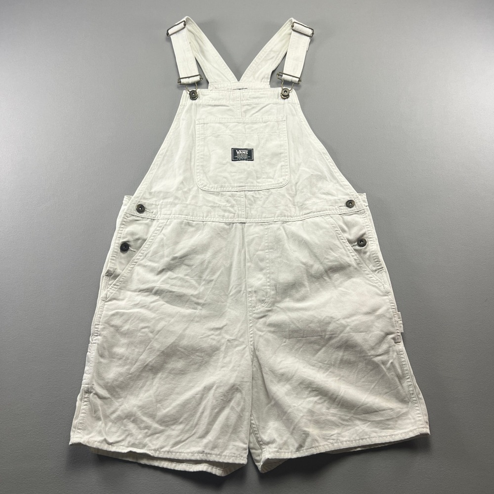 Vans Overalls Women's Medium White Canvas Front Bib Pockets Adjustable Straps